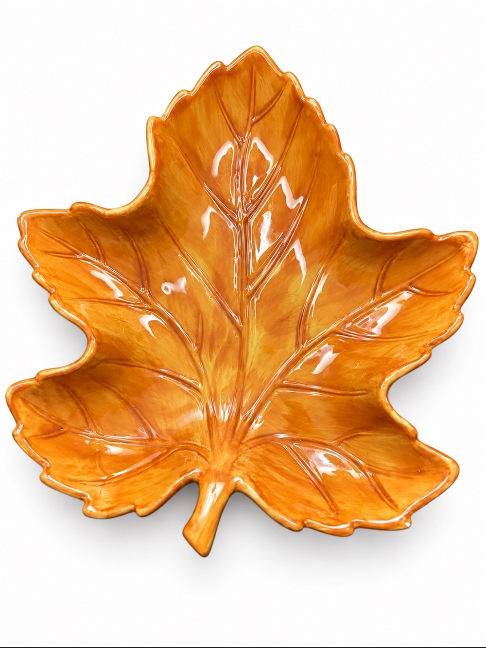 Dennis East Orange Ceramic Maple Leaf Serving Dish Fall Thanksgiving Decor